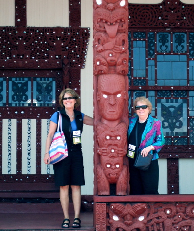 Beth and I in front of a traditional Maori building